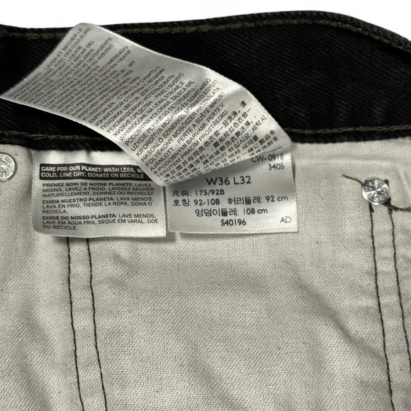 Levis Jeans Mens 36x32 Black Regular Fit Straight Leg Classic Cotton Denim - Picture 6 of 10